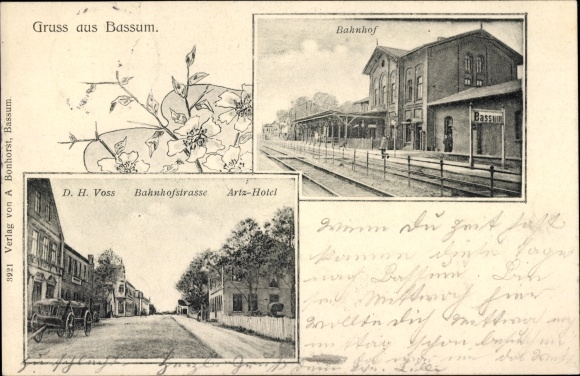 KP Bassum w Dolnej Saksonii, przy torach kolejowych, Bahnhofstrasse, dom DH Voss, Artz Hotel