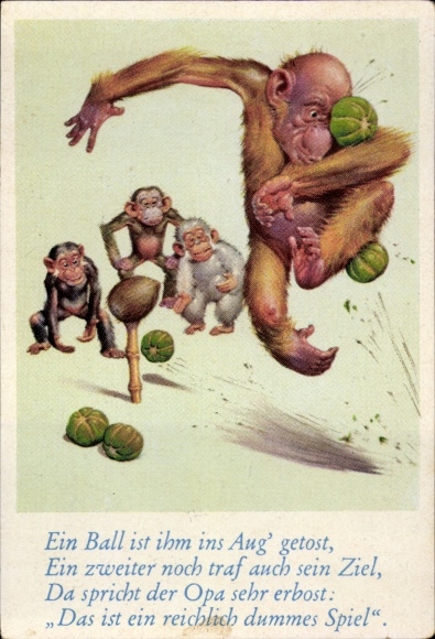 Collector's picture funny pictures No. 16, orangutan and chimpanzees playing ball