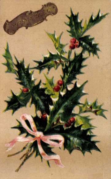 Reliëf ansichtkaart Vrolijk Kerstfeest, Hulst