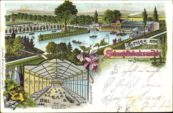 litho Schwelm in Westfalen, snuiftabakmolen, buitenaanzicht, plantenafdeling, hal