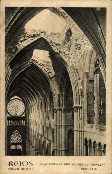 Ak Reims Marne, Zerstörte Gewölbe, Kathedrale,  1916