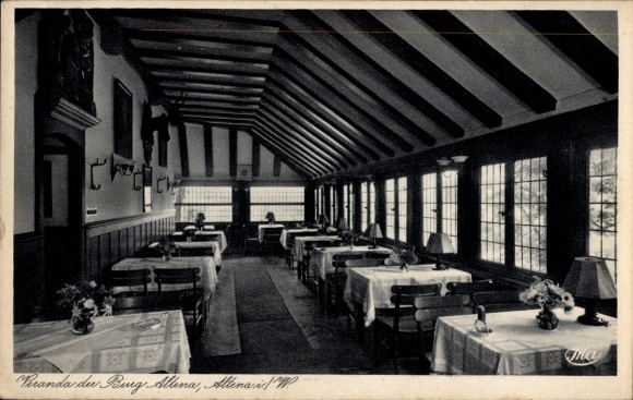 Postcard Altena in Westphalia, business operation of Altena Castle, veranda