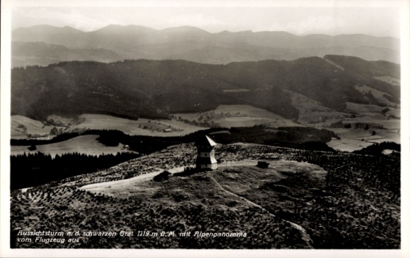 Ak Isny im Allgäu, Aussichtsturm Schwarzer Grat, Alpenpanorama, Fliegeraufnahme