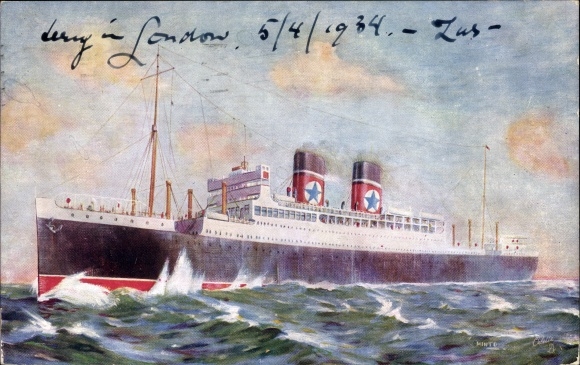 Kunstenaar Ak Dampfer TSS Avila Star, Blue Star Line
