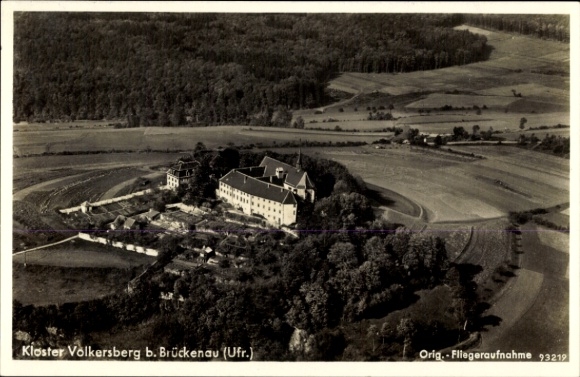 Postcard Bad Brückenau in Sinntal Lower Franconia, Volkersberg Monastery, aerial photograph