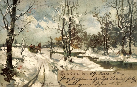 Artist Chromo-Litho Guggenberger, Thomas, Allegory, Sunday, Sleigh Team