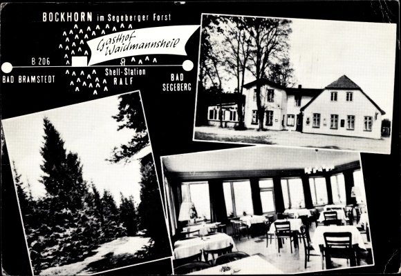 Postcard Bockhorn Bark in Schleswig Holstein, Gasthor Waidmannsheil, owner Heinz Steenbock