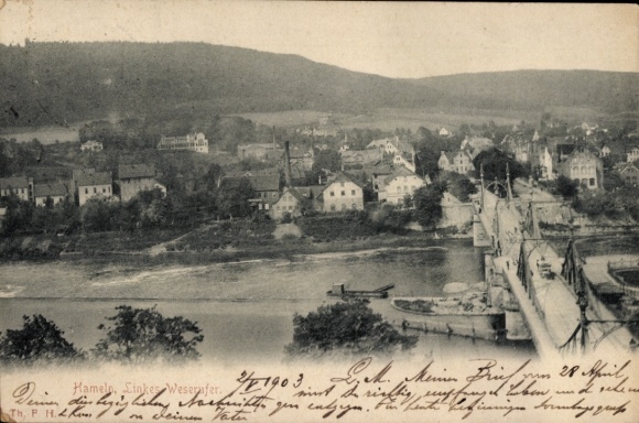 Ak Hameln an der Weser Niedersachsen, Ansicht von  Linkes Weserafer, Flusslandschaft, Häuser