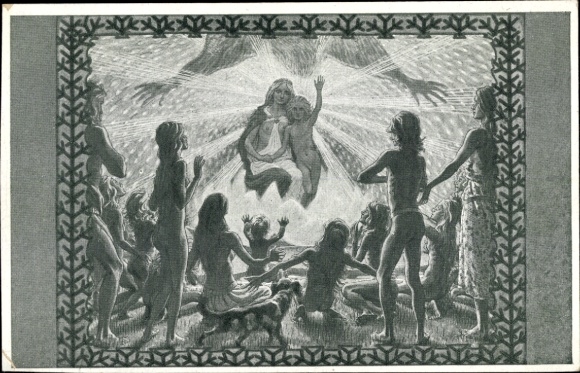Art Nouveau artist Postcard Fidus, Adoration of the Shepherds