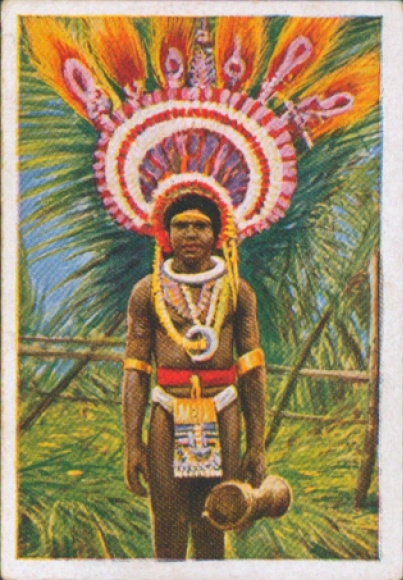 Sammelbild Die bunte Welt, Papua Insulaner im Schmuck, Meistertänzer der Papuas