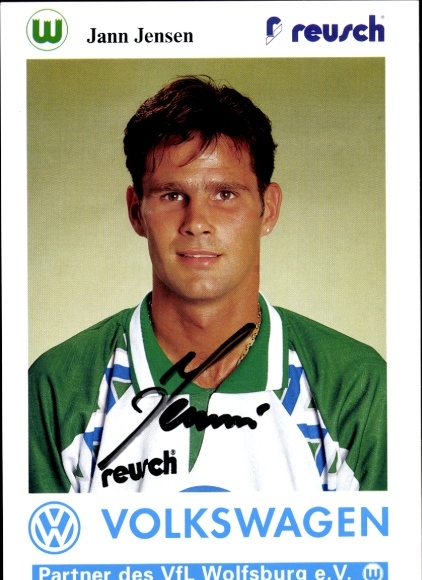 Autograph card footballer Jann Jensen, VfL Wolfsburg, autograph