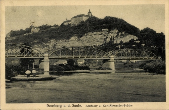 Postcard Dornburg an der Saale Thuringia, castles and Karl-Alexander Bridge