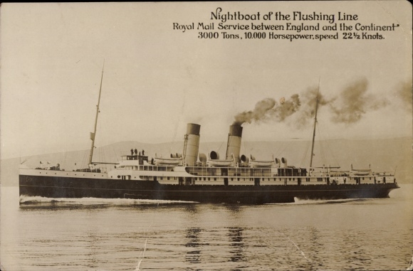 Postcard Steamer, Fährschiff, Nightboat of the Flushing Line
