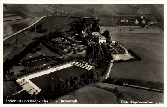 Postcard Bronnzell Fulda in East Hesse, Rhönbad, Rhönkurheim, aerial photograph