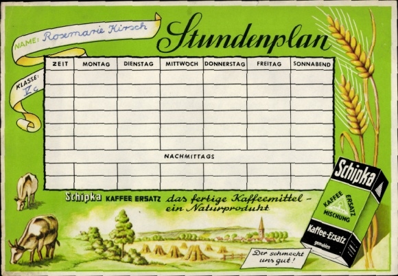 Timetable Schipka coffee substitute, natural product, cows around 1950
