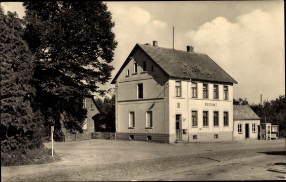 Postcard Satow in Mecklenburg, street section at the post office