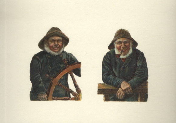 2 wafers sailor / fisherman at the steering wheel and with pipe, size each approx. 12 x 8.5 cm