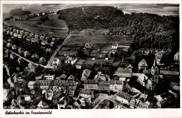 Postcard Helmbrechts in Upper Franconia, Franconian Forest, aerial photograph