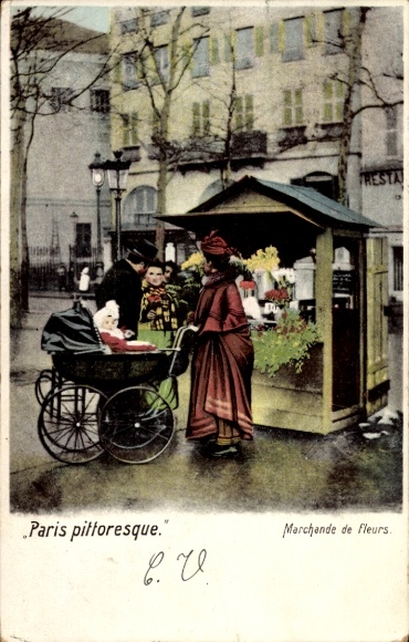 Ak Paris pittoresque, Marchande de fleurs, Frau mit Kinderwagen