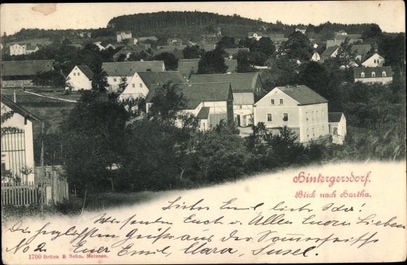 Ansichtkaart Hintergersdorf Tharandt in het Ertsgebergte, uitzicht over de stad naar Hartha