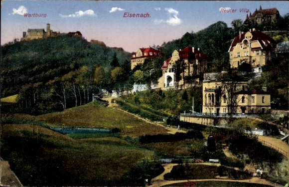 Postcard Lutherstadt Eisenach Thuringia, Hellthal, Wartburg, Reuter Villa, landscape with hills and G
