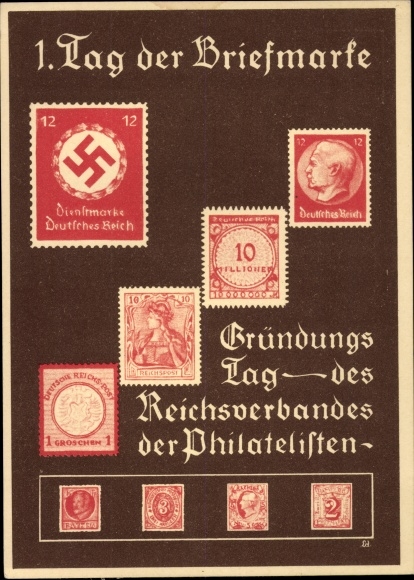 Postwaardestukkenzegels Ak 1. Dag van de postzegel, oprichtingsdag van de Reichsvereniging van Filatelisten