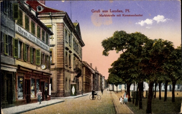 Postcard Landau in der Pfalz, Marktstraße with commandant's office