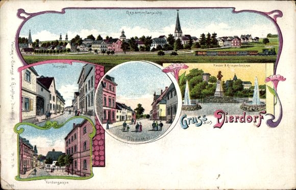 Chromo-Litho Dierdorf in the Westerwald, Kaiserdenkmal, total view, suburb