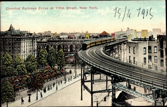 Postcard New York City USA, 110th Street, curve of the elevated train