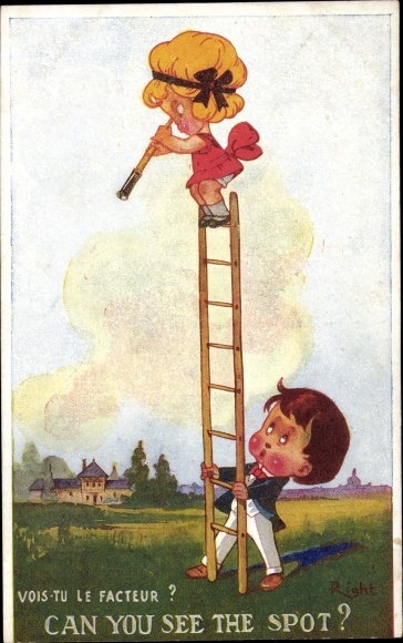 Artist Postcard Right, Children, Ladder, Telescope, Can you see the Spot?