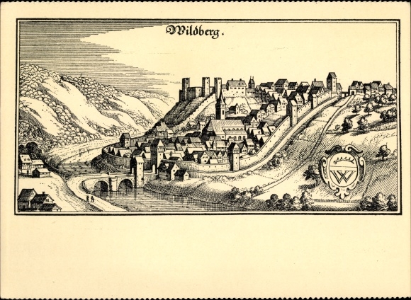 Künstler Ak Merian, Wildberg im Schwarzwald Württemberg, Panorama ums Jahr 1652