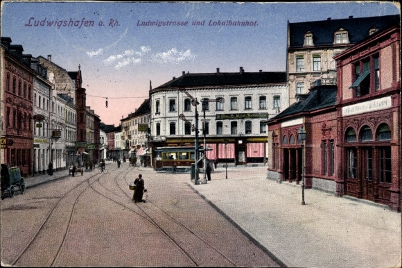 Postcard Ludwigshafen am Rhein, Ludwigstrasse, local train station