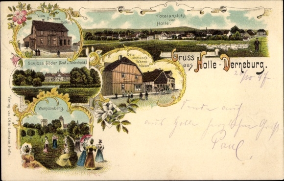 Chromo-Litho Derneburg Holle, Wohldenberg, Söder Castle, department store, long view, shepherd