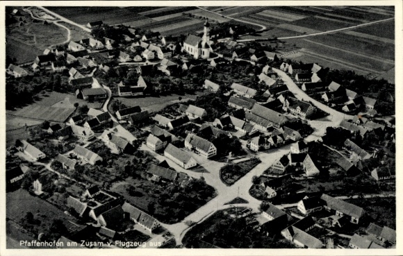 Postcard Pfaffenhofen an der Zusam Buttenwiesen in Swabia, aerial photograph
