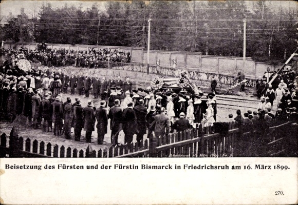 Ansichtkaart Friedrichsruh Aumühle in het hertogdom Lauenburg, begrafenis van prins en prinses Bismarck 16.3.1899