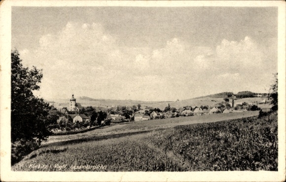 Postcard Kürbitz Weischlitz in the Vogtland, panorama of the village