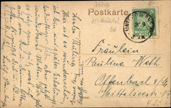 Postcard Unteröwisheim in Kraichtal Baden, part with new school building