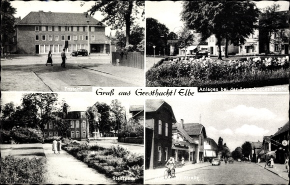 PC Geesthacht in the Duchy of Lauenburg, town hall, park area, flowers, street area, bicycle