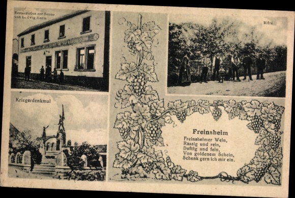 Ansichtkaart Freinsheim in Rijnland-Palts, herstel naar de zon, oorlogsmonument, wijnranken