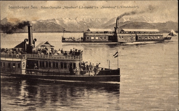 Postcard Starnberger See, saloon steamer Munich and Starnberg
