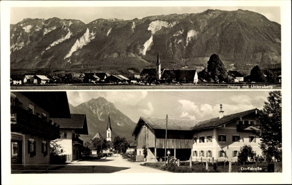 Postcard Piding in the Berchtesgadener Land Upper Bavaria, long shot, Untersberg, Dorfstrasse