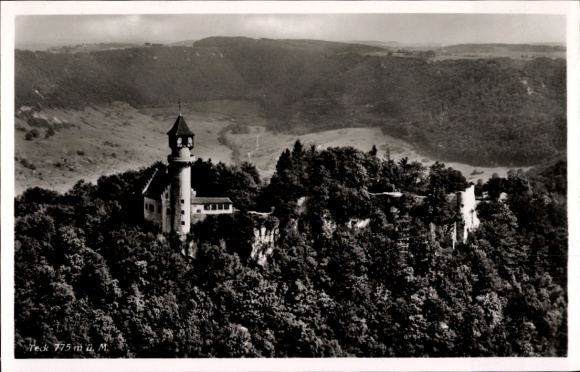 Postcard Owen unter Teck Württemberg, aerial photograph of Burg Teck