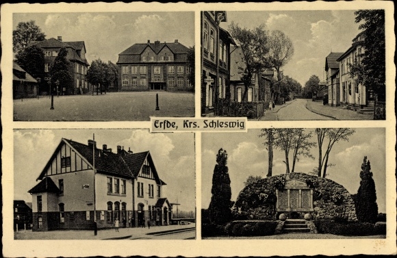 Ak Erfde in Schleswig Holstein, Platz, Straßenpartie, Bahnhof, Ehrenmal