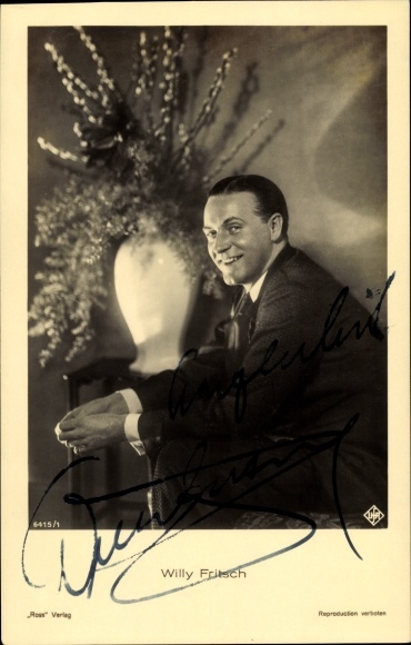 Ak Schauspieler Willy Fritsch, Portrait, Blumenvase, Verlag Ross 6415/1, Autogramm