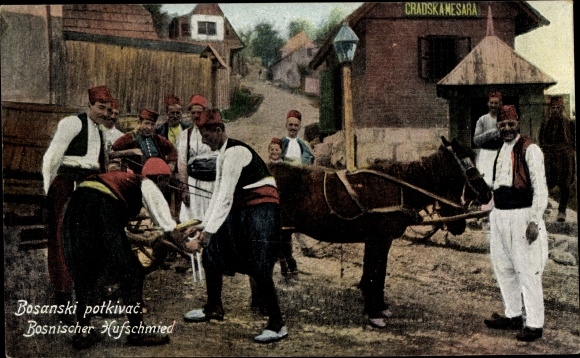 Postcard Bosanski potkivac, Bosnian farrier, horse gets new hooves