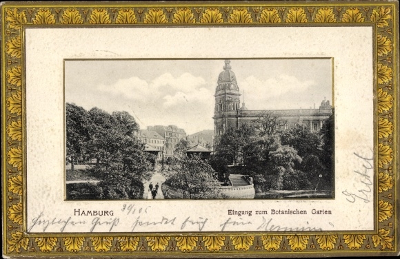 Embossed passepartout PC Hamburg Altona Osdorf, entrance to the botanical garden