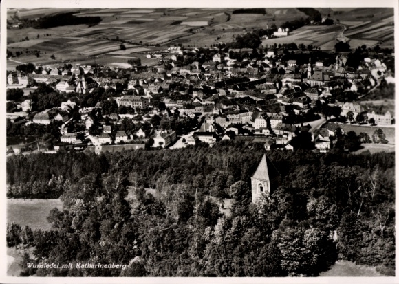 Postcard Wunsiedel in the Fichtelgebirge Upper Franconia, aerial photograph, Katharinenberg