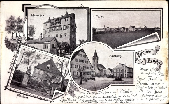 Ak Feucht Mittelfranken, Schlösschen, Marktplatz, Pfarrhaus, Total