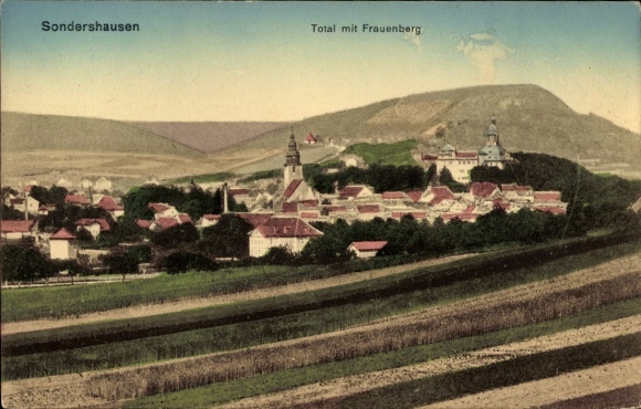 Postcard Sondershausen in the Kyffhäuserkreis Thuringia, city view, Frauenberg, architecture, rural
