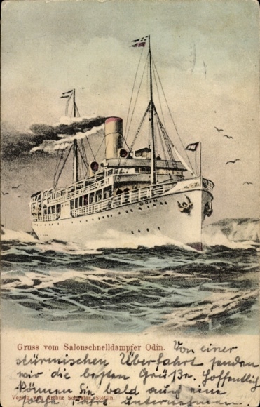 Ak-stoomboot Odin, rederij Braeunlich Stettin, salon-snelstoomboot